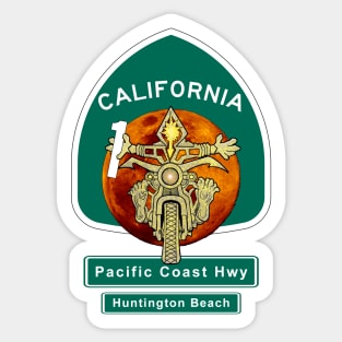 Motorcyclist On Pacific Coast Highway1 Huntington Beach Sunset Sticker